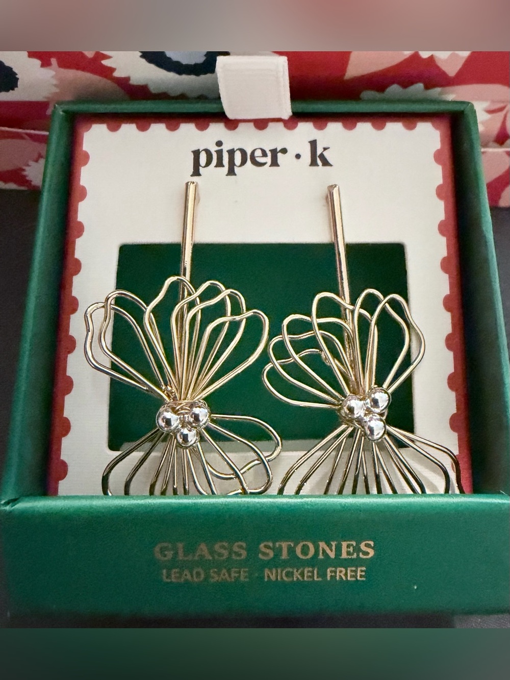 NIB piper•k Women’s Gold Floral Wire Drop Earrings